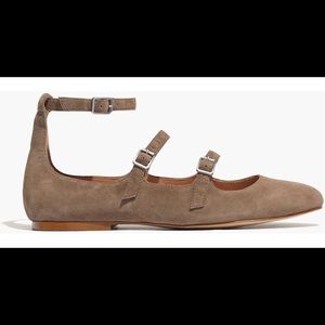 Madewell Suede Elsa Triple-Strap Flats Wet Pebble